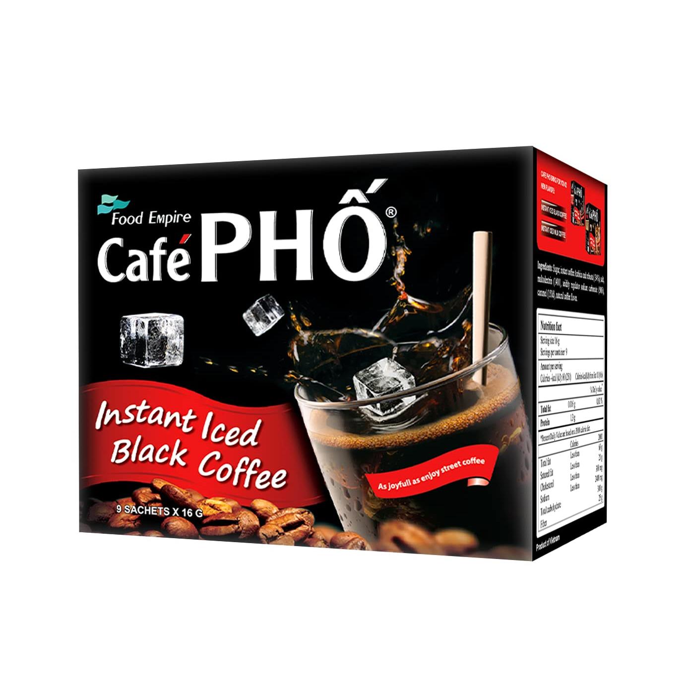 Cafe Pho Vietnamese Instant Coffee Mix, Iced Black Coffee, Cafe Den Da, Single Serve Coffee Packets, Box of 9 Sachets, Pack of 1