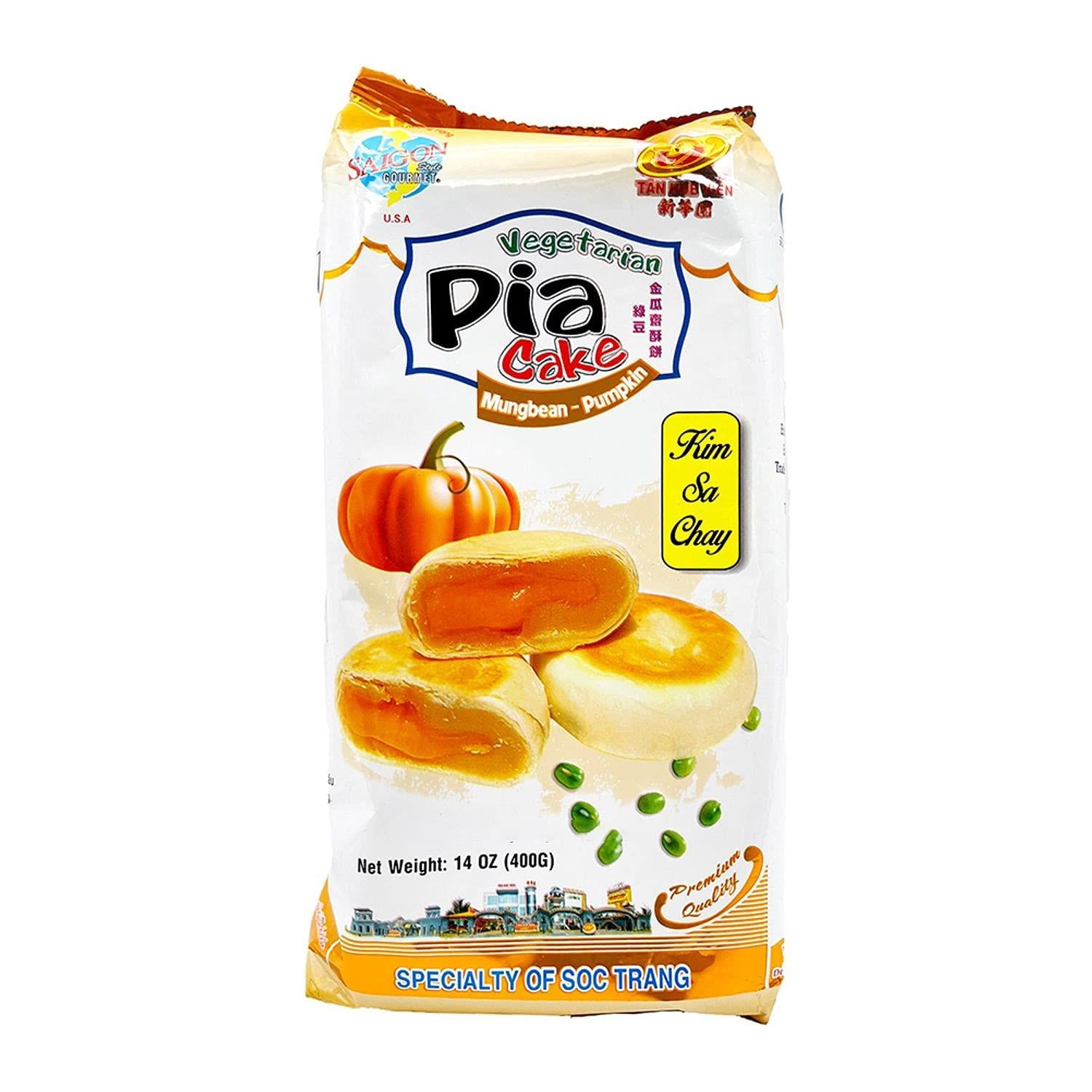 THV TAN HUE VIEN Pia Vegetarian Cake Mungbean - Pumpkin Banh Pia Chay Dau Xanh - Bi Do 14 Oz
