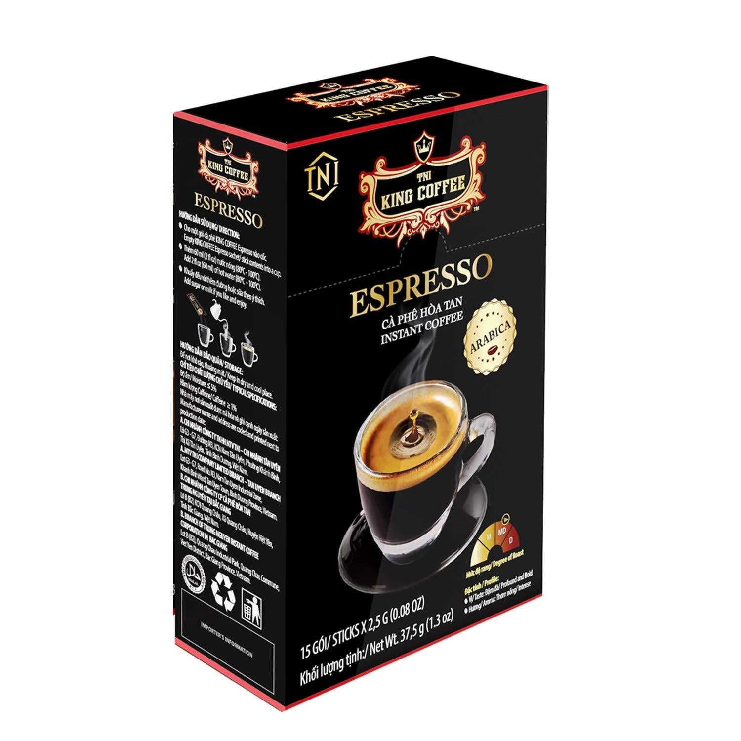 King Coffee Espresso Instant Coffee, Vietnamese Cafe, Arabica, Medium Dark Roast, 15 Packets x 2.5g, Pack of 1