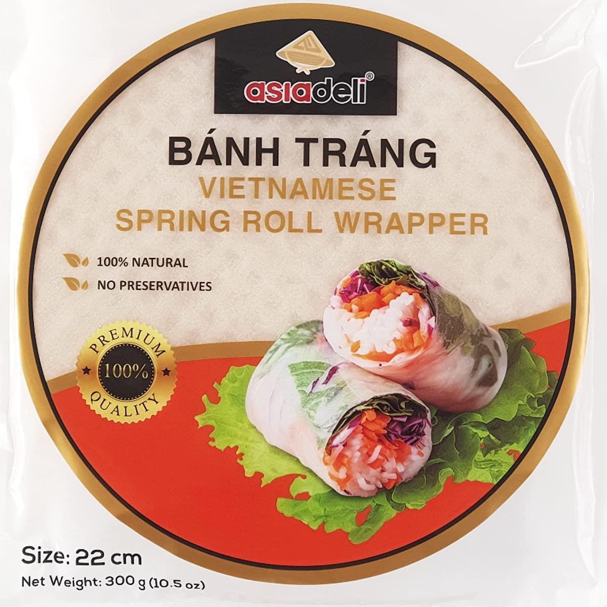 90 Sheets Premium Rice Paper, 30~32 Sheets Per Pack, 10.5 oz, Vietnamese Spring Roll Wrapper, Premium Rice Paper, Round 22cm by ASIADELI (Pack of 3 Bags)