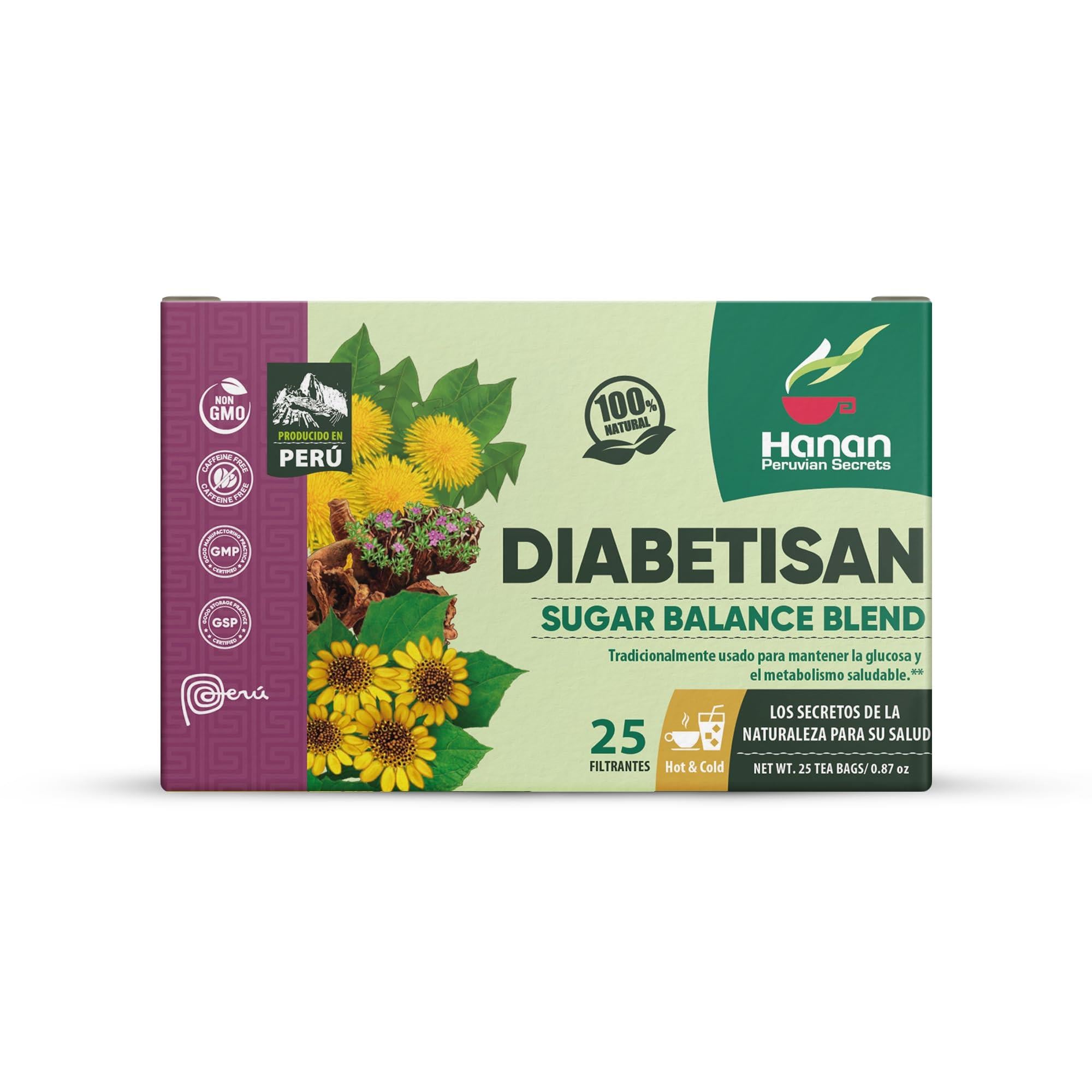 Hanan Peruvian Secrets Deabetisan Herbal Tea | 100% Natural S ugar Balance Blend | 25 Tea Bags | Traditionally used for Supporting Glucose Levels