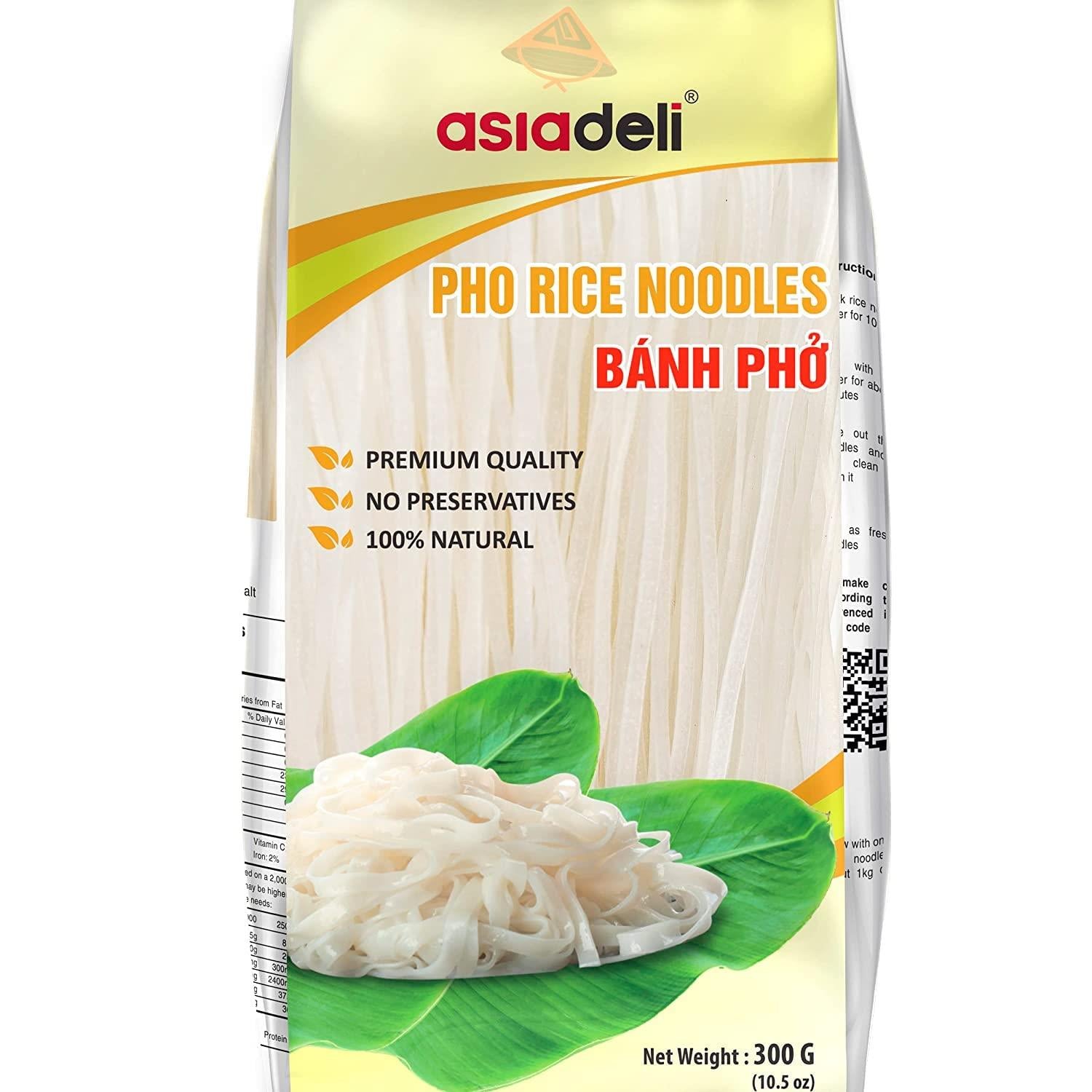 Asiadeli Pho Rice Noodles, Premium Rice Stick Noodles, Banh Pho Noodles - 10.5 oz. (Pack of 6 Bags)