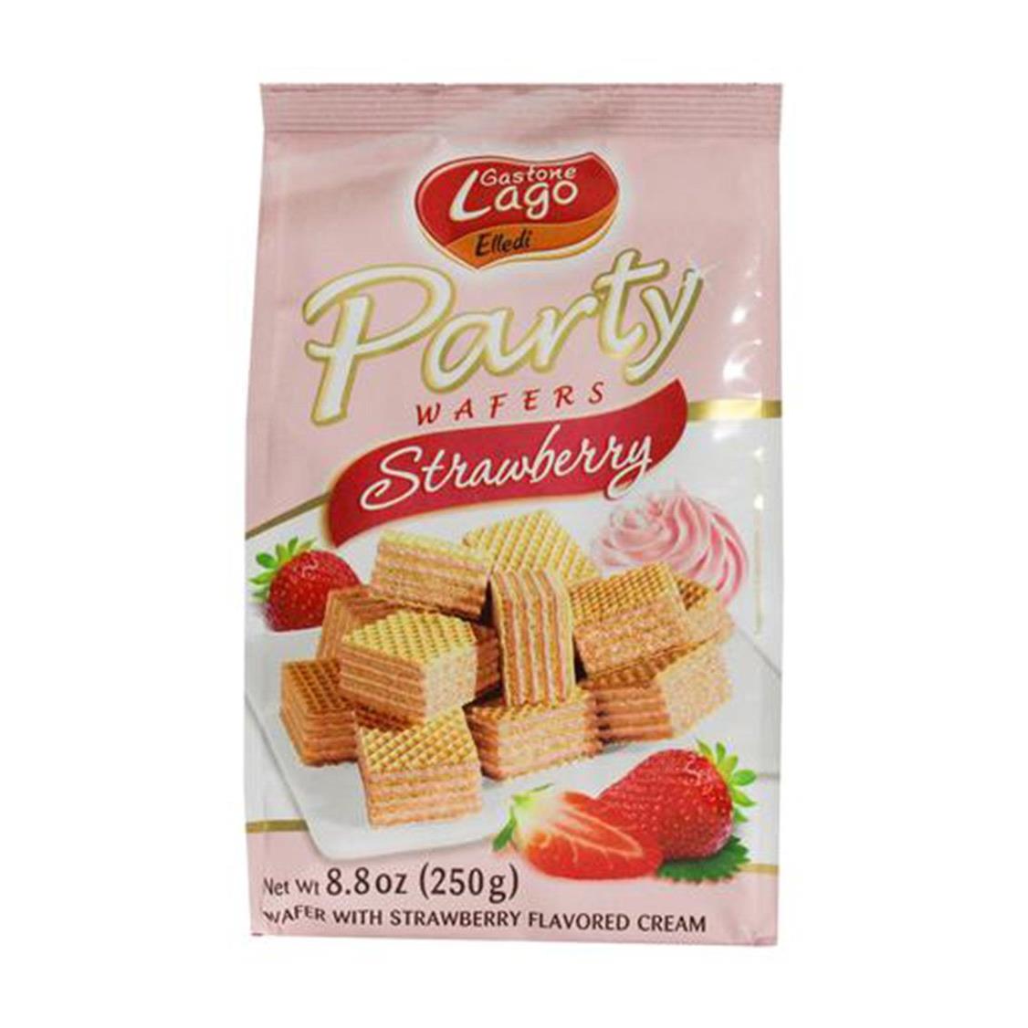 Gastone Lago Party Wafers Cookies With Strawberry Cream Filling 8.82 oz, 250g (Strawberry, 1-Pack)