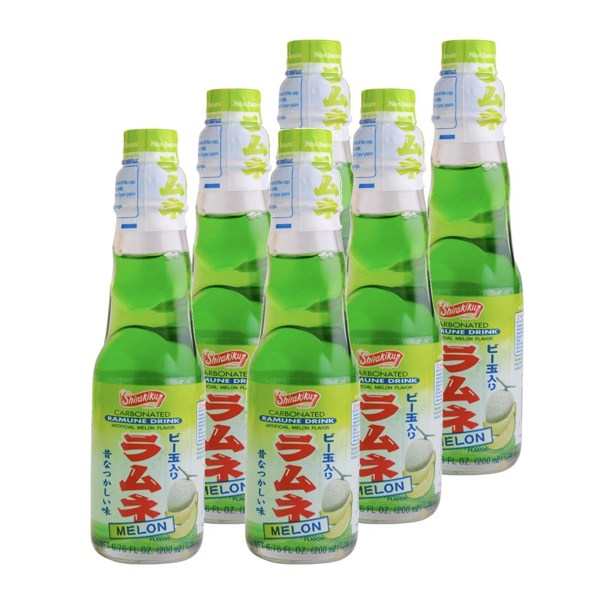 Shirakiku Ramune Drink, Melon, Carbonated Marble Soft Drink of Japan 6.76 oz (Pack of 6)