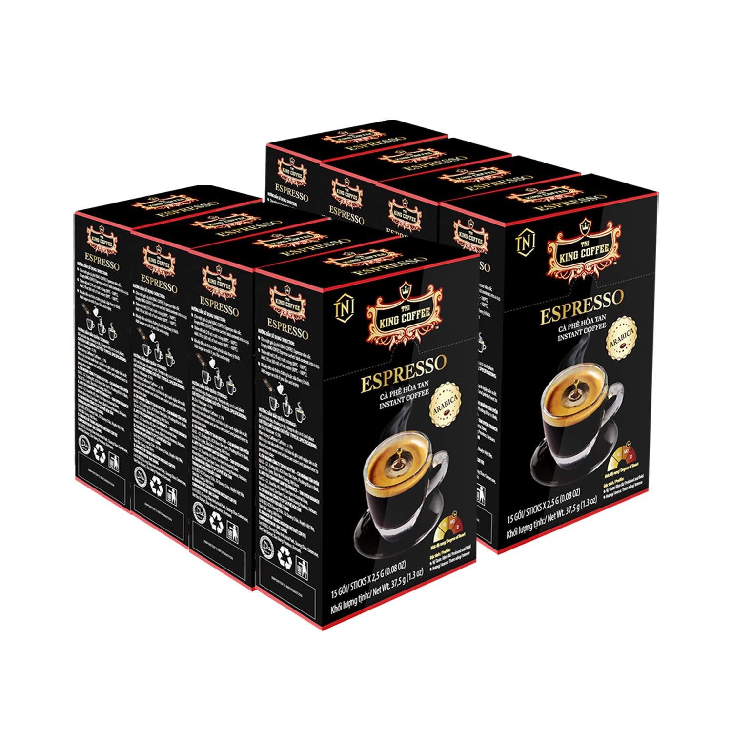 King Coffee Espresso Instant Vietnamese Coffee Arabica Instant Mix Medium Roast 15 sticks per box x 2.5g - Pack of 8