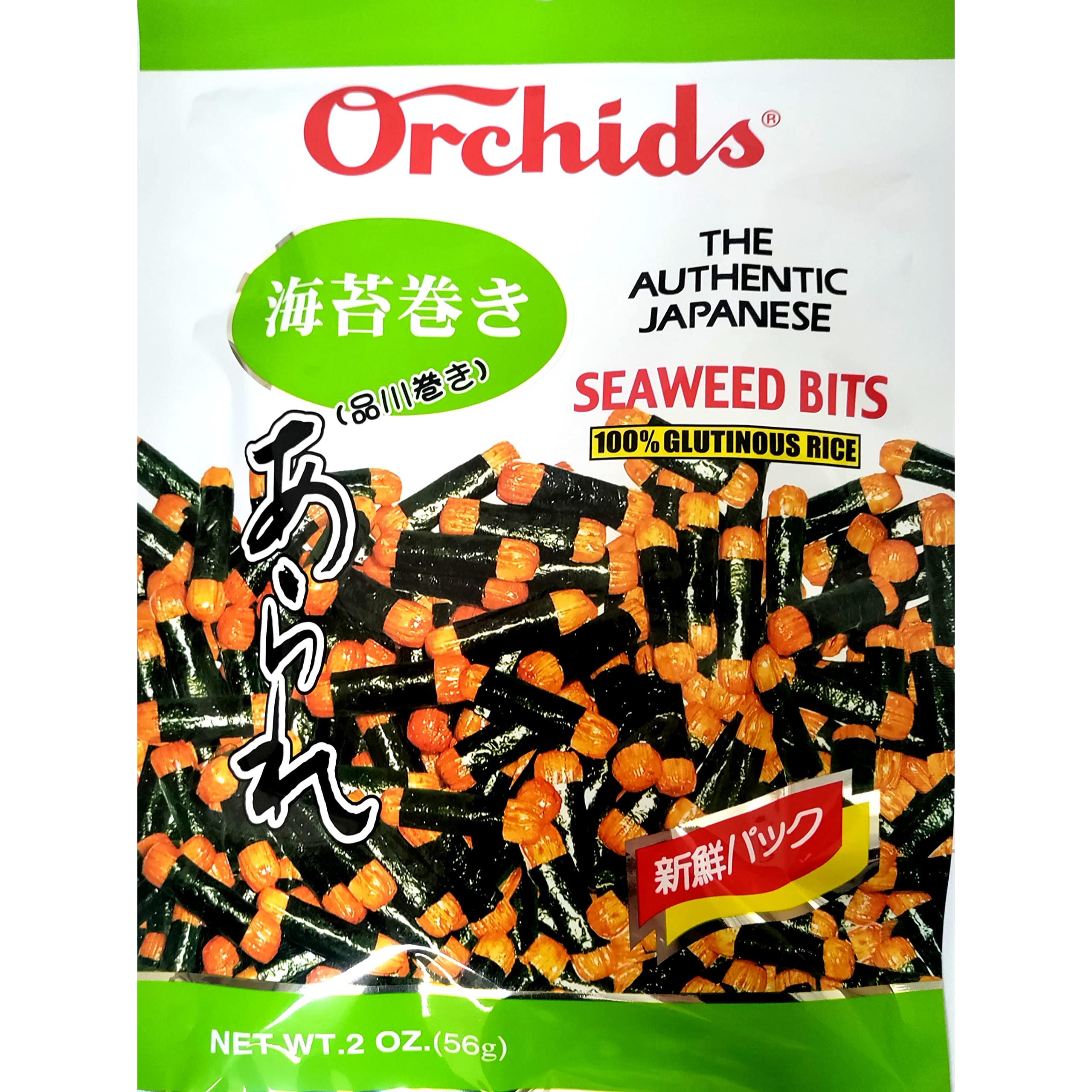 Orchids Seaweed Bits Asian Snacks | Japanese Style Rice Crackers Wrapped with Seaweed | 2 Oz (2 Packs)