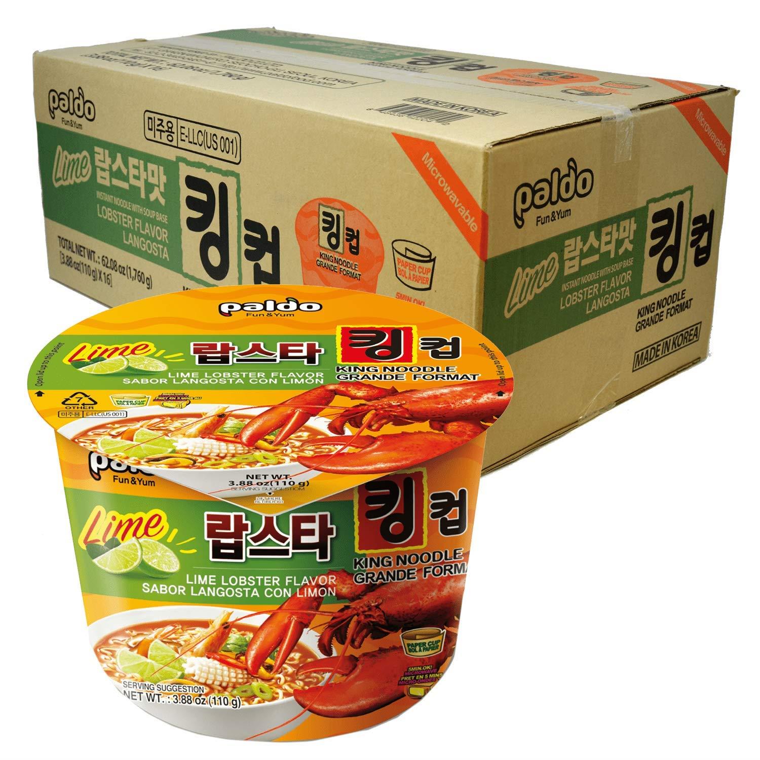 Paldo Fun & Yum Lime Lobster Instant Big Cup Noodles with Soup, Lime Lobster Seafood Flavor Based Broth, Best Oriental Style, Original Korean King Cup Ramyun, 팔도 라임 랍스타맛 킹 컵 110g (3.88 oz) x 8 Pack