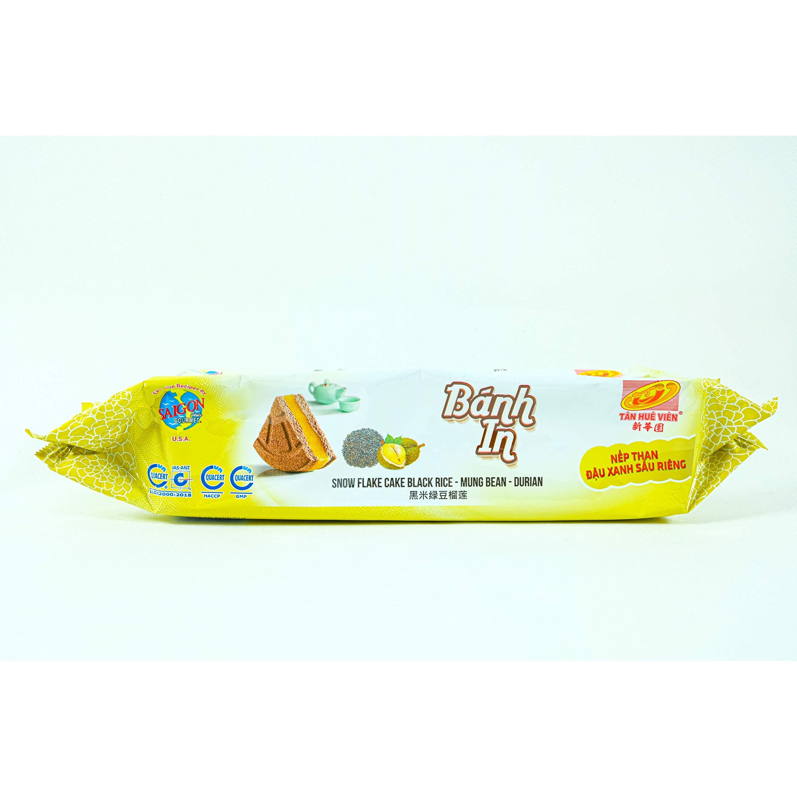 Banh In Viet Nam Nep Than Snow Flake Cake Tan Hue Vien - Saigon Gourmet, Black Rice, Mung Bean & Durian Flavor, 12.7 Oz, [Pack of 1]