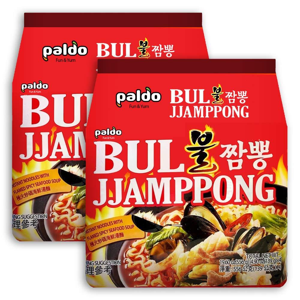 Paldo Fun & Yum Bul Jjamppong Instant Noodles with Soup, Spicy Seafood Based Broth, Best Oriental Style, Original Korean Ramyun, Spicy Ramen Challenge, K-Food, 팔도 불짬뽕 115g x 8 Pack