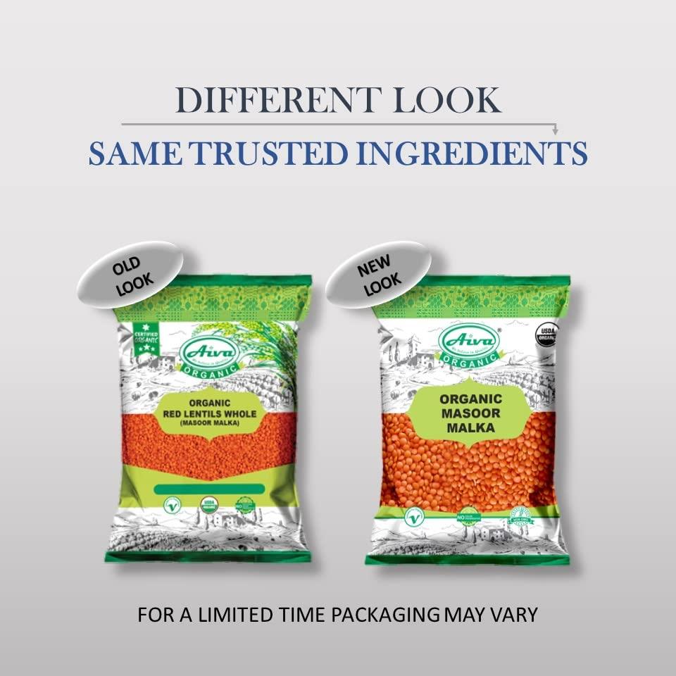 AIVA Organic Red Lentils Whole 2 LB - Washed | NO Husk (Dry Lentils, Non-GMO, Kosher, Raw, Masoor Malka Bulk)