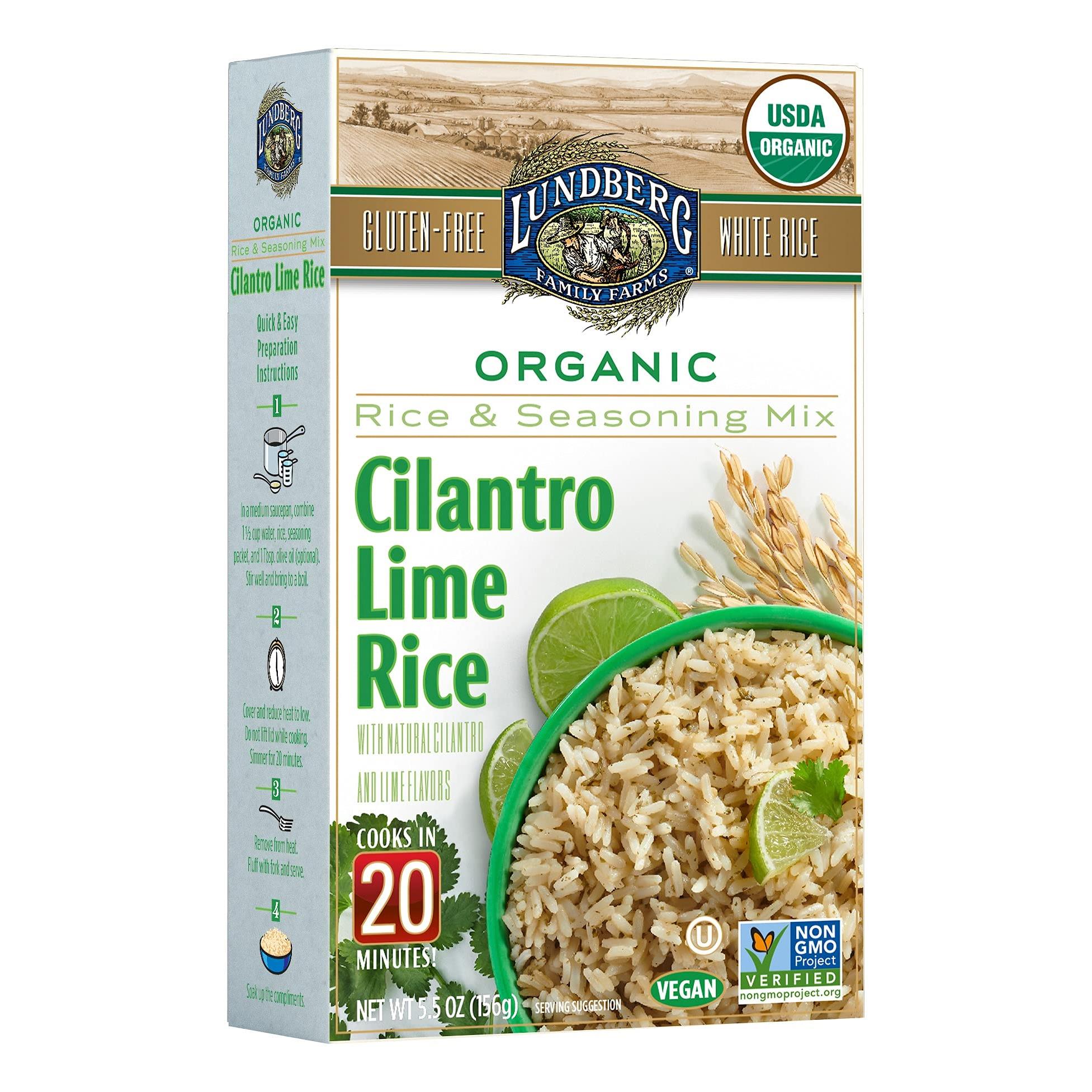 Lundberg Organic White Rice Entree, Cilantro Lime, 5.5oz, Gluten-Free, Vegan, USDA Certified Organic, Non-GMO Verified, Kosher; 20 Minute Cook Time
