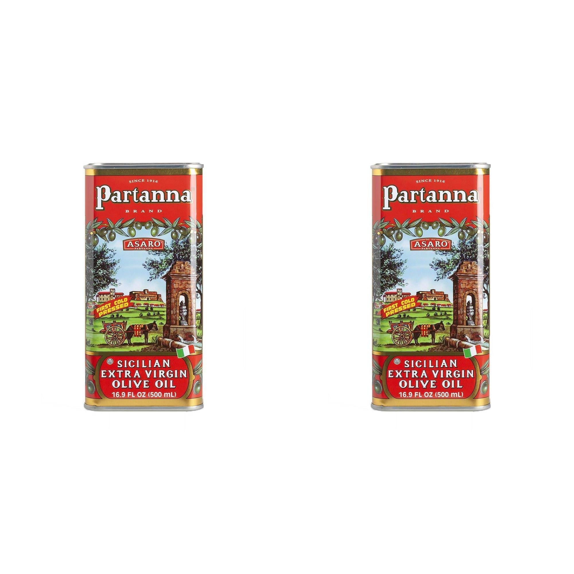 Partanna, Extra Virgin Olive Oil Tin, 16.9 Fl Oz Pack of 2