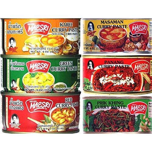 9 Can (4 oz. Each) of Thai Green, Red, Yellow, Panang, Mussaman, Prik Khing Curry Pastes Set