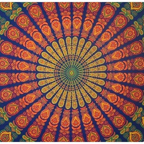 India Arts Handmade Sanganeer Peacock Mandala 72" Round 100% Cotton Tablecloth Gorgeous