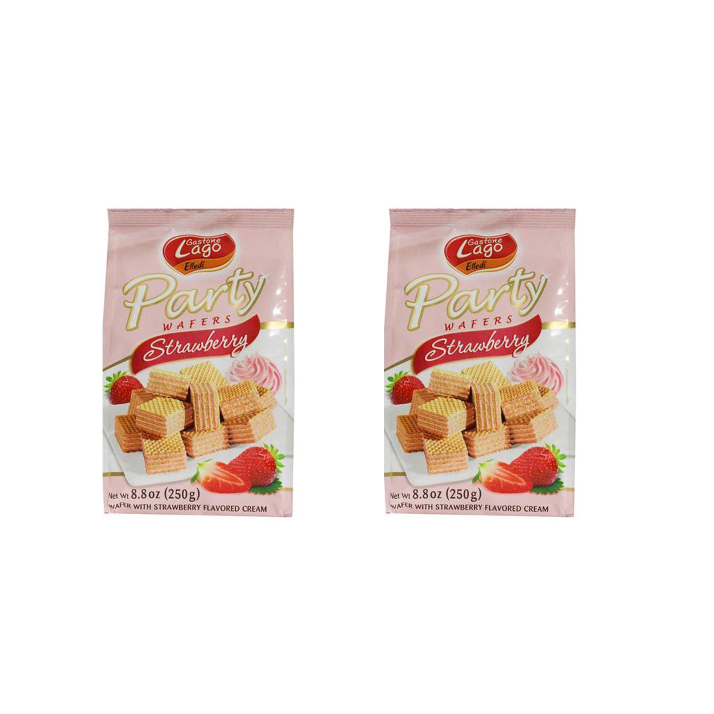 Gastone Lago Party Wafers Cookies With Strawberry Cream Filling 8.82 oz, 250g (Pack of 2) (Strawberry, 2-Pack)
