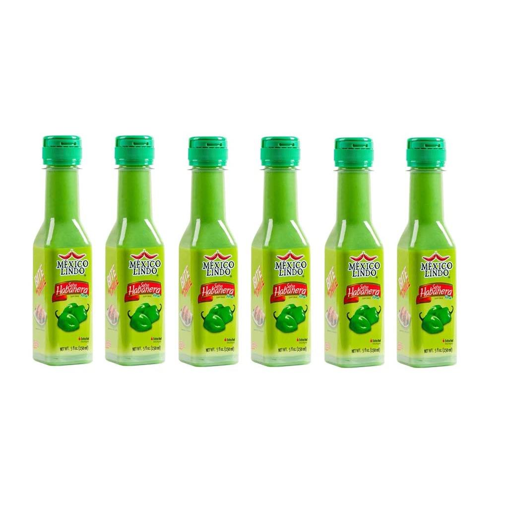Al Amin Foods MEXICO LINDO SALSA HABANERA VERDE( Green habanero Hot Sauce), 6 Bottles 5 fl.oz (150ml)
