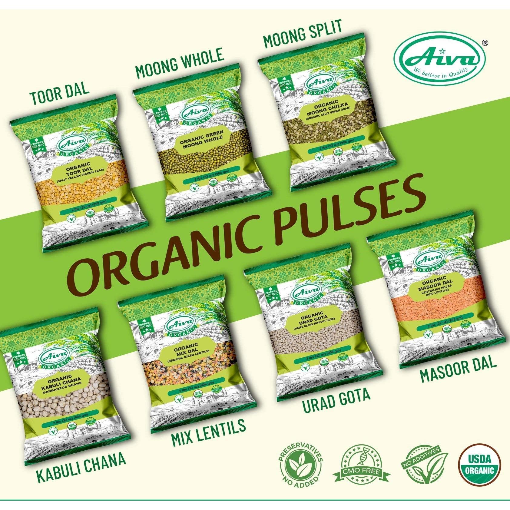 AIVA Organic Red Lentils Whole 2 LB - Washed | NO Husk (Dry Lentils, Non-GMO, Kosher, Raw, Masoor Malka Bulk)