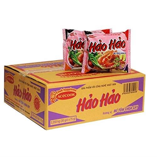 Vina Acecook Hao Hao, Mi Tom Chua Cay, Vietnamese Instant Noodles Spicy Shrimp Taste 1 case (30 bags)