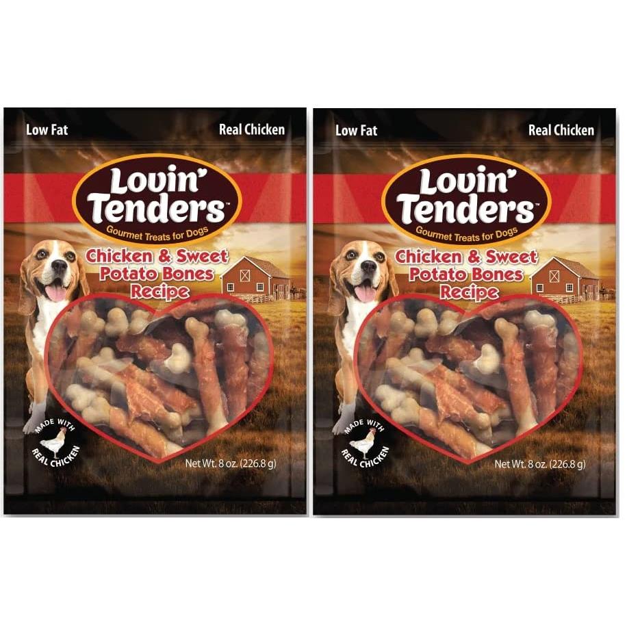 Lovin' Tenders Chicken Bones Natural Dog Treats (Sweet Potato, 2 - 8oz Bags)