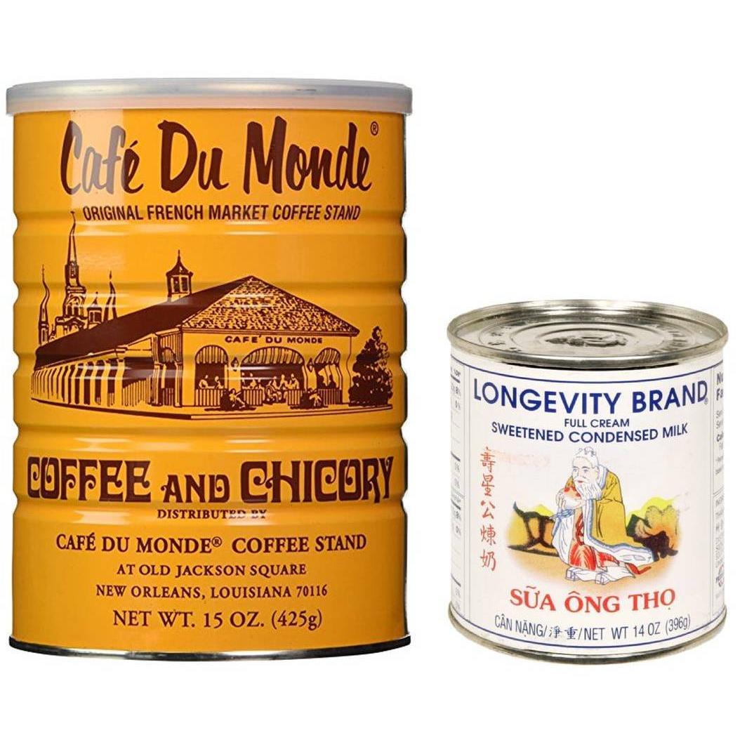 Cafe Du Monde coffee and Longevity brand condensed milk (Pack of 2)