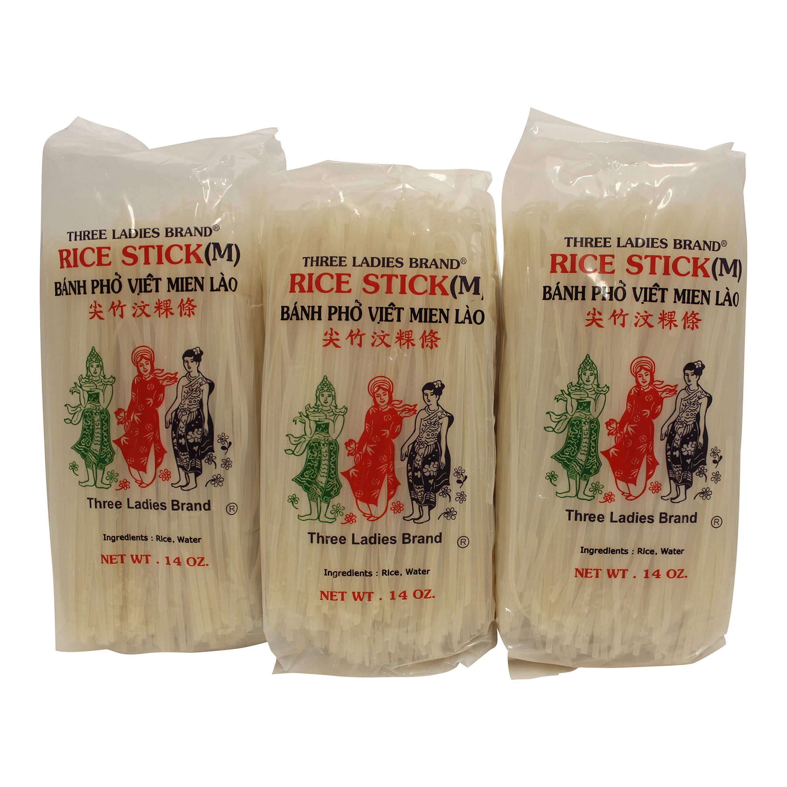 Three Ladies Brand Rice Stick Noodle - 14 Oz. (Pack of 3 Bags)