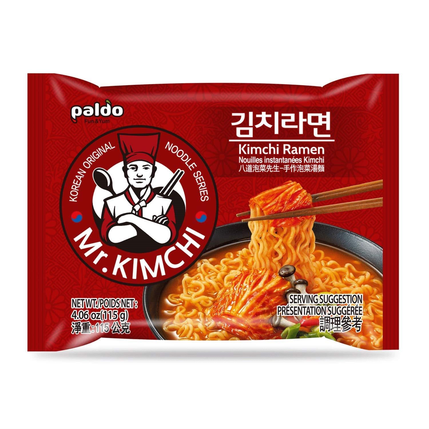 Paldo Fun & Yum Kimchi Ramen Instant Noodles with Soup, Kimchi Based Spicy Broth, Best Oriental Style, Original Korean Ramyun, Spicy Ramen Challenge, K-Food, 김치라면 115g x 4 Pack