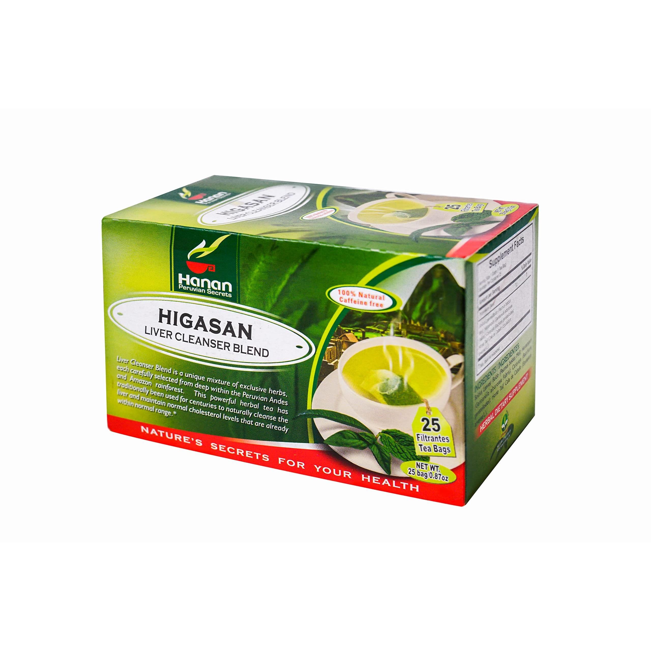 Hanan Peruvian Secrets Higasan Herbal Tea | 100% Natural Liver Cleanser | 25 Tea Bags | Naturally Aids in Cleansing the Liver and Maintaining Healthy Cholesterol Levels