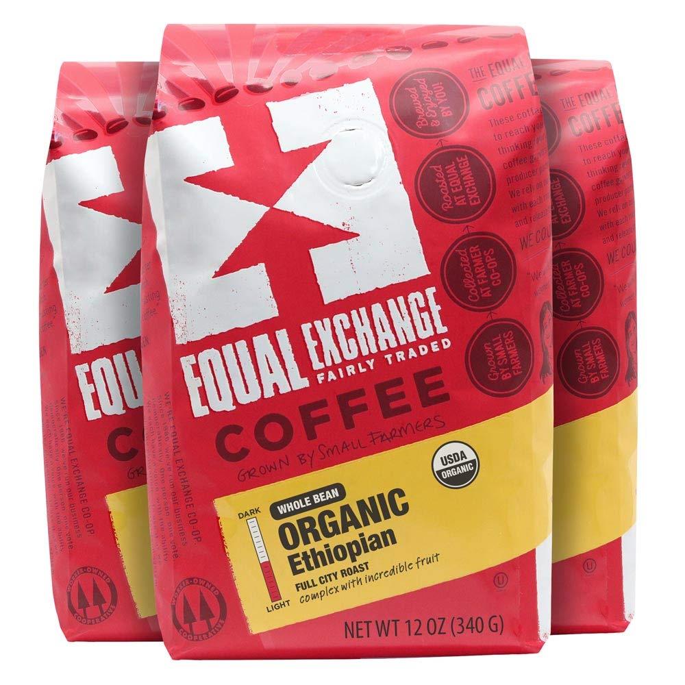 Equal Exchange Organic Whole Bean Coffee, Ethiopian, 12-Ounce Bag (Pack of 3)