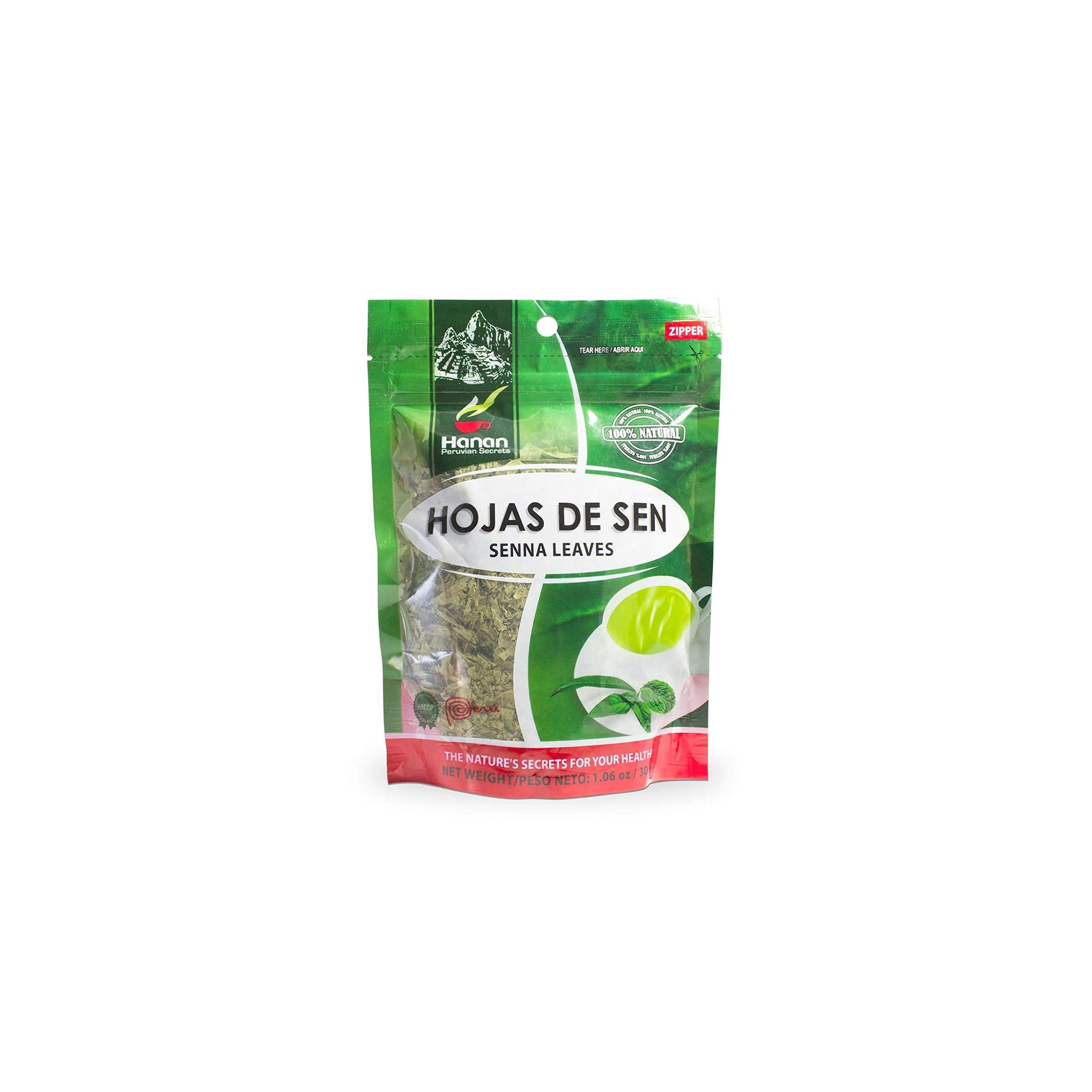 Hanan Peruvian Secrets Hojas de Sen Herbal Tea | 100% Natural Senna Leaves | 1.06oz / 30g | Naturally Aids in Gently Relieving Occasional Constipation and Bloating