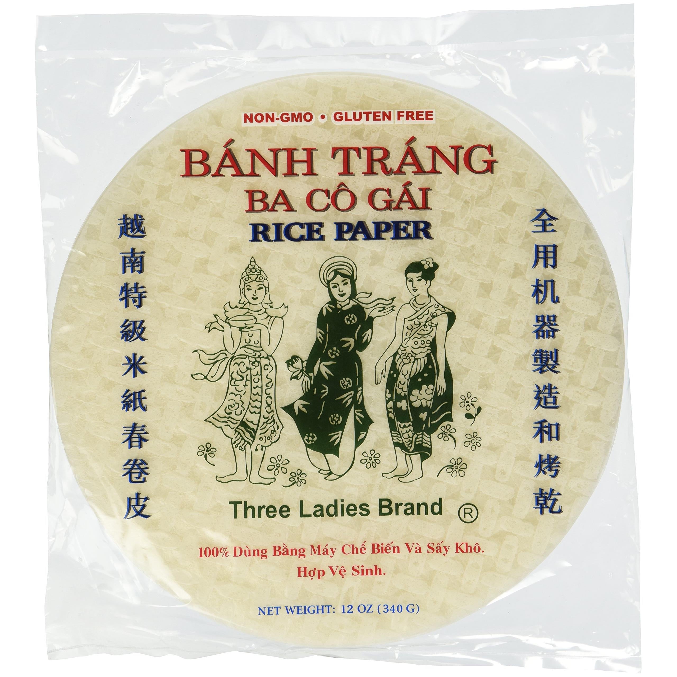 Three Ladies Brand Spring Roll Rice Paper Wrapper (2 Packs) Round, 22cm