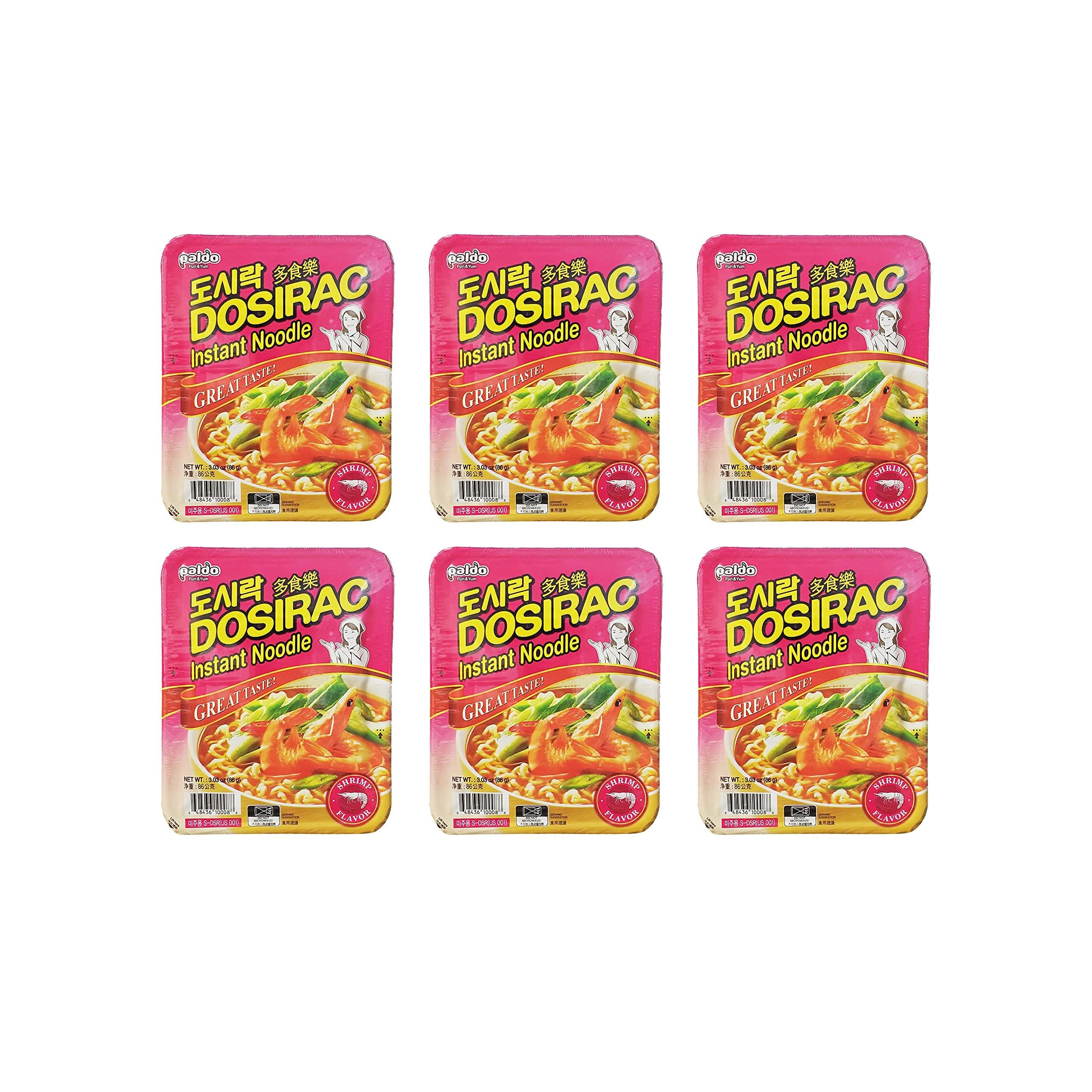 Paldo Dosirac Shrimp Instant Noodles (6 Pack, Total of 18.18oz)