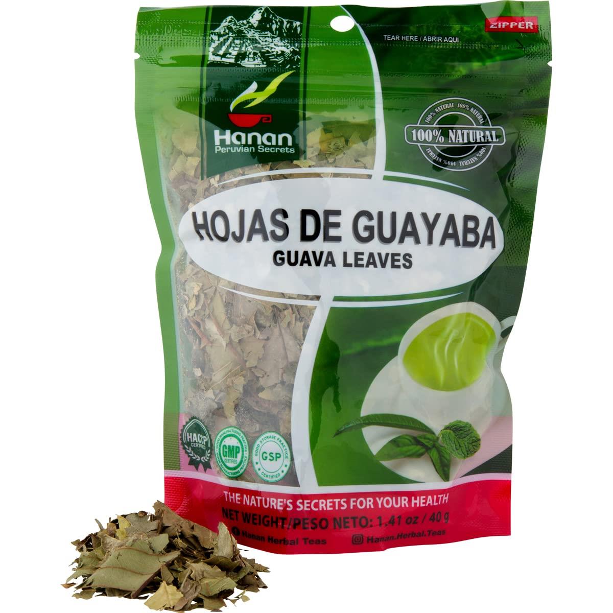 Hanan Guava Leaves 1.4oz (Hojas de Guayaba 40g) Loose Leaf Herbal Tea from Peru - All-Natural, Dried Leaves from Psidium Guajava Plant aka Goyave, Goiaba, Guaven