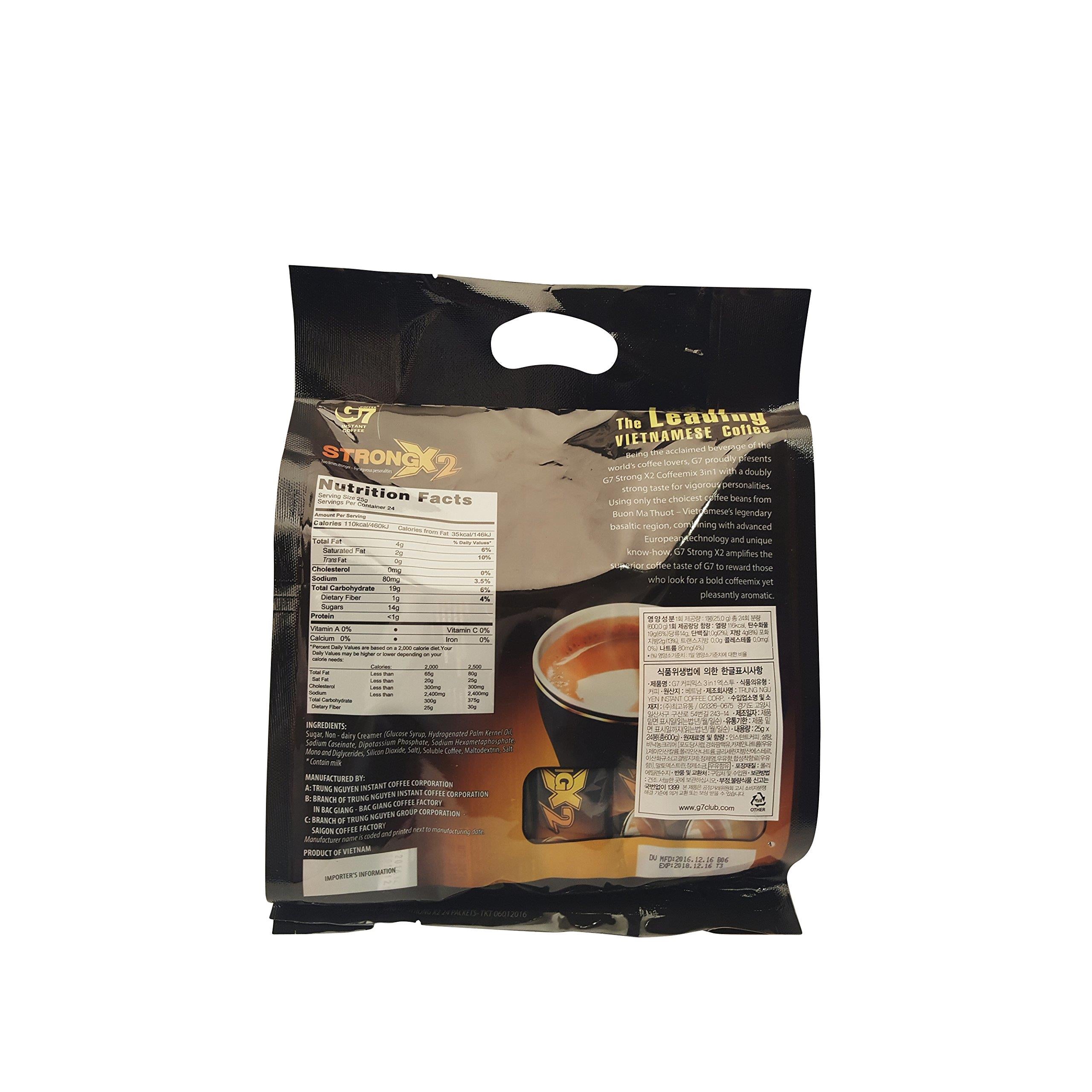 Trung Nguyen - G7 Strong X2 3 In 1 Instant Coffee - 24 sticks | with Creamer and Sugar, (24 sticks x 25gr/stick)