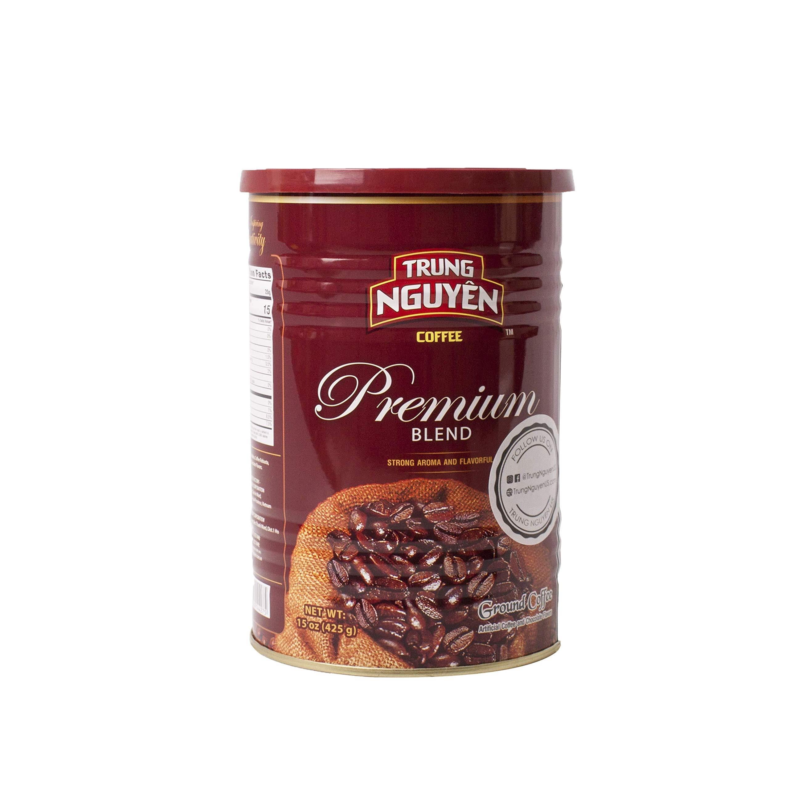Trung Nguyen Premium Blend, 15 Ounce Can, Vietnamese Coffee Ground, Robusta and Arabica, Medium Roast with Low Acidity