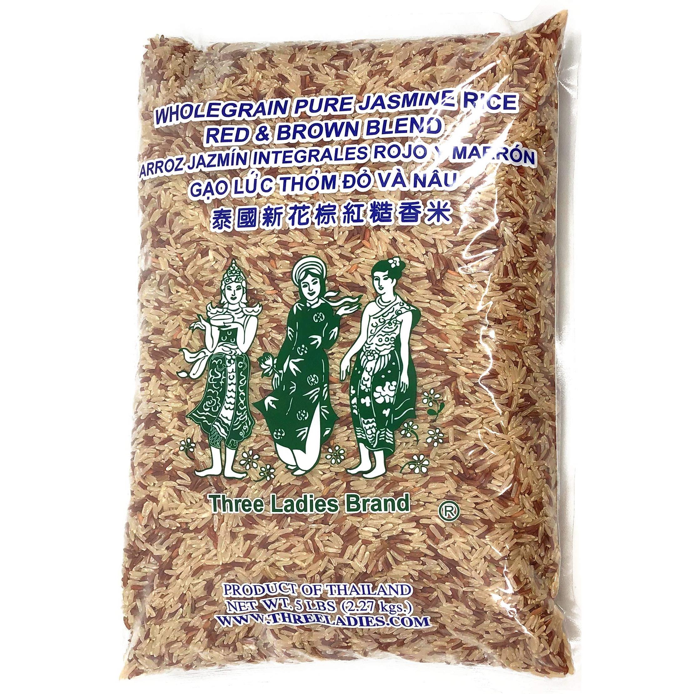 5 Pounds Three Ladies Brand Whole Grain Pure Jasmine Rice Red & Brown Blend (One Bag)