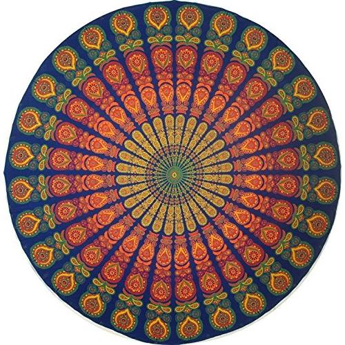 India Arts Handmade Sanganeer Peacock Mandala 72" Round 100% Cotton Tablecloth Gorgeous