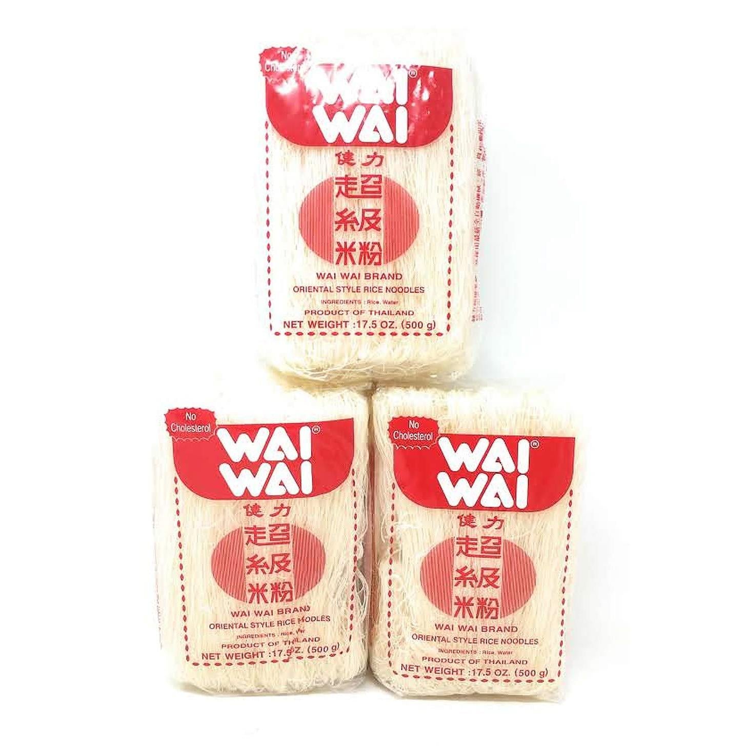 Wai Wai Oriental Style Rice Noodles 500g, 3 Pack
