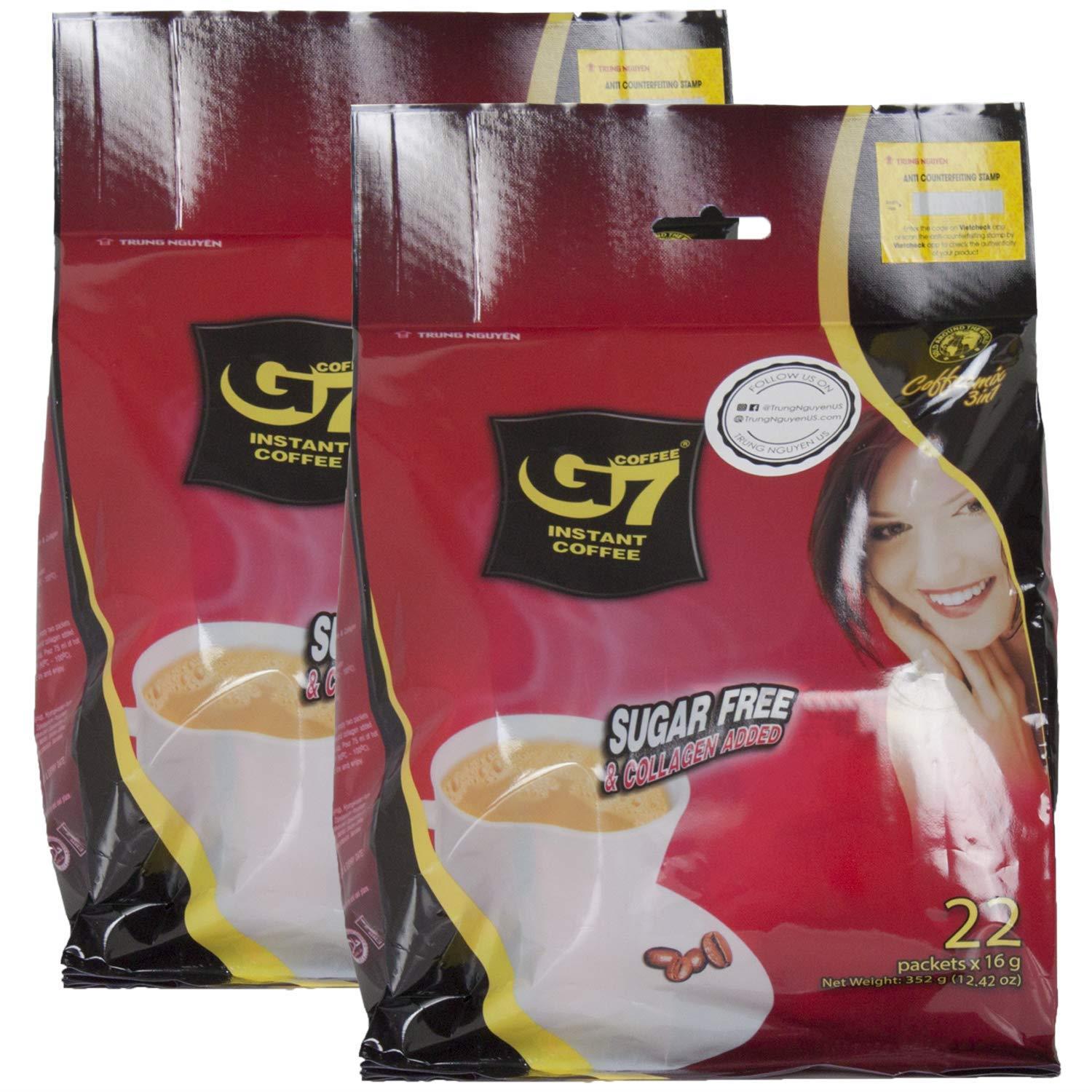 Trung Nguyen G7 Instant Coffee - 44-Pieces (2-Pack of 22 Packets) - Collagen & Sugar-Free Coffee - Rich Taste, Dark Roast