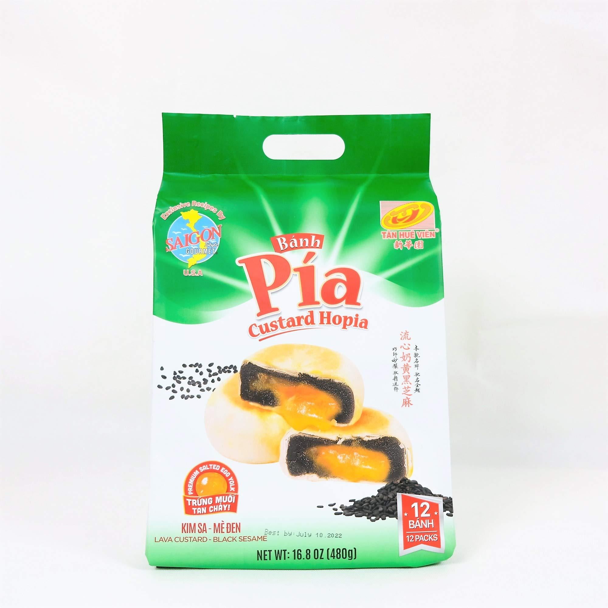 Banh Pia Pia Cake Lava Custard Hopia Cake Tan Hue Vien - Saigon Gourmet, Black Sesame, 16.8 Oz, [Pack of 1]