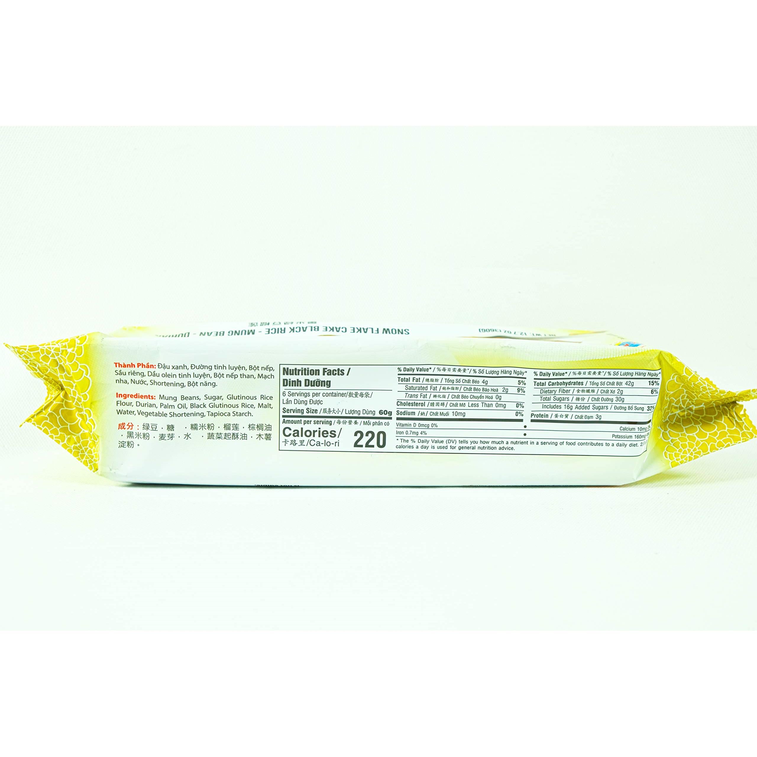 Banh In Viet Nam Nep Than Snow Flake Cake Tan Hue Vien - Saigon Gourmet, Black Rice, Mung Bean & Durian Flavor, 12.7 Oz, [Pack of 1]