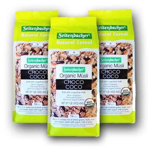 Seitenbacher Organic Choco Coco Muesli Cereals 1lbs. - 3 pack