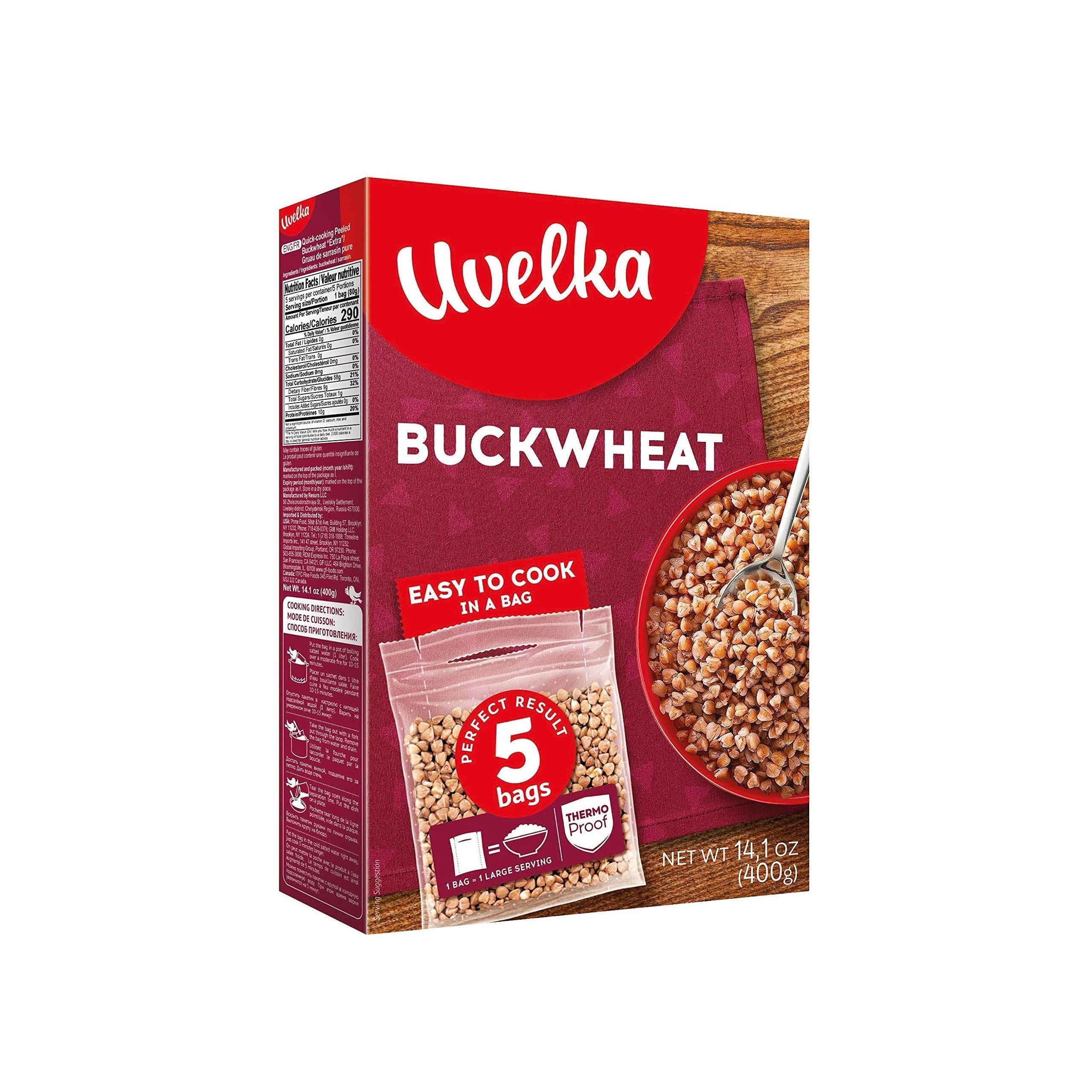 Uvelka Buckwheat Boil In Bag, 5 ct x 2.8 oz, Net weight 14 Ounce / 400 Gram, organic food