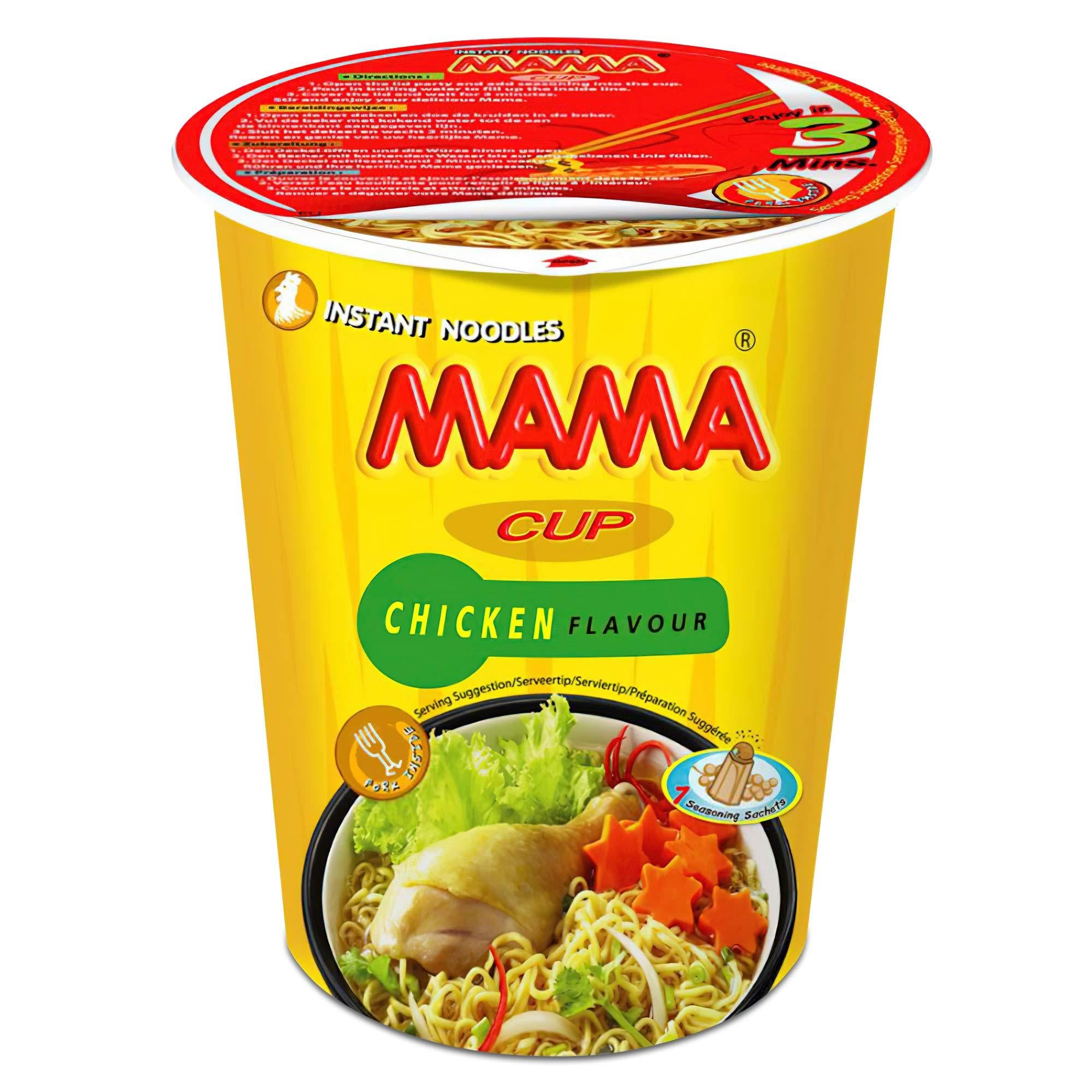 MAMA Noodles Chicken Instant Cup of Noodles with Delicious Thai Flavors, Hot And Spicy Noodles with Chicken Soup Base, No Trans Fat with Fewer Calories Than Deep Fried Noodles (Chicken Flavor, 6 Pack)