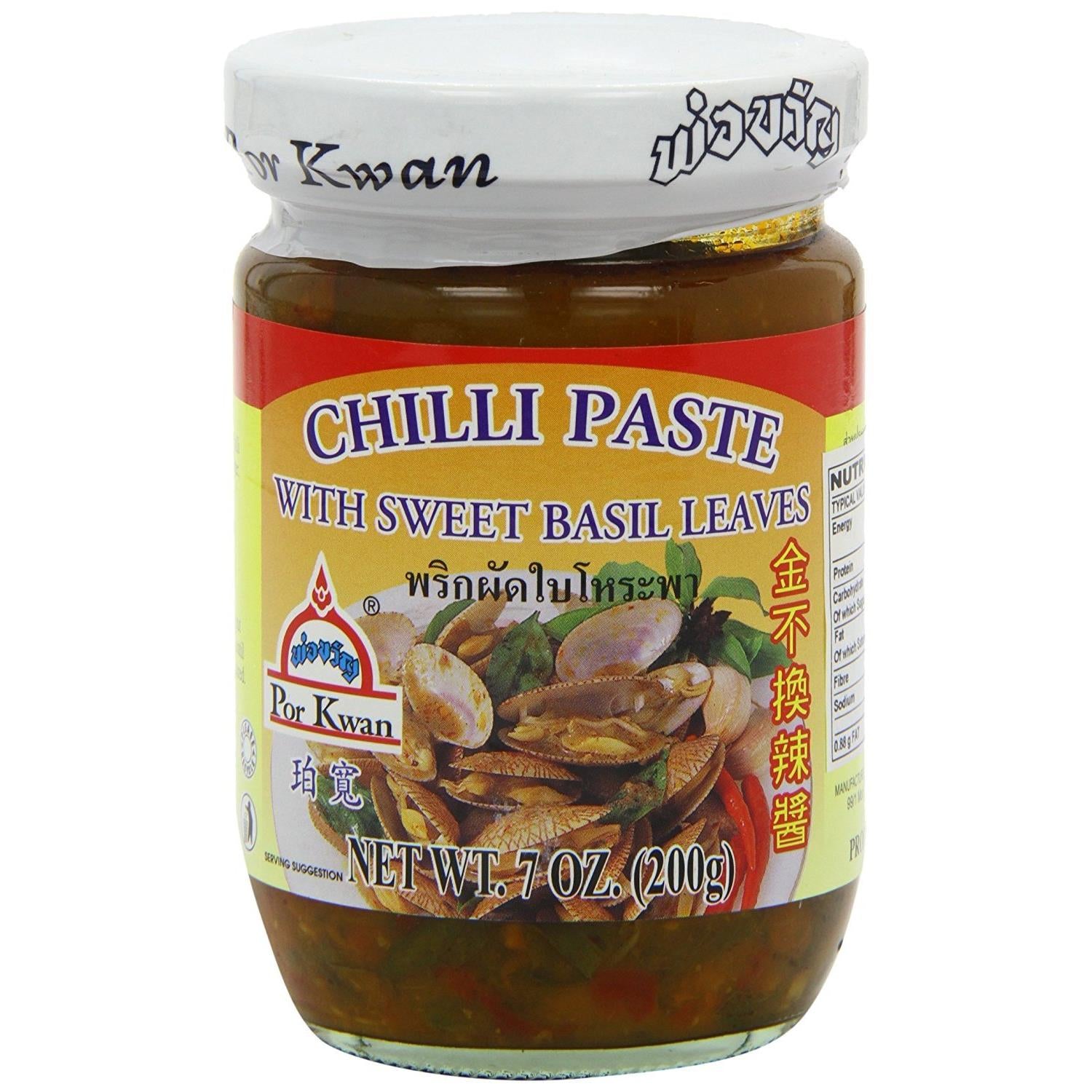 Por Kwan Thai Chili Paste With Sweet Basil Leaves 7 Ounce Jar