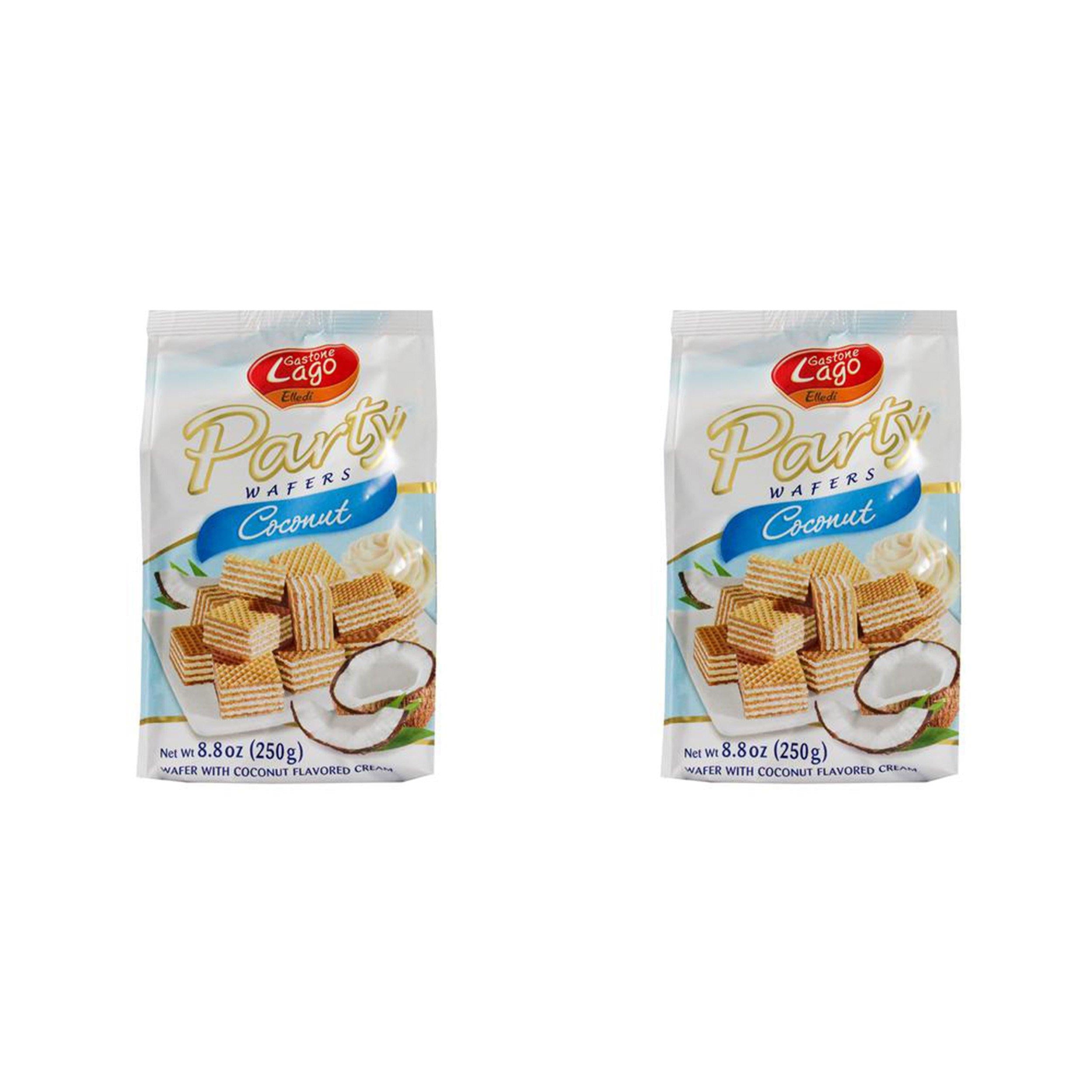 Gastone Lago Party Wafers Coconut Cream Filling 8.82 oz, 250g (Pack of 2) (Coconut, 2-Pack)