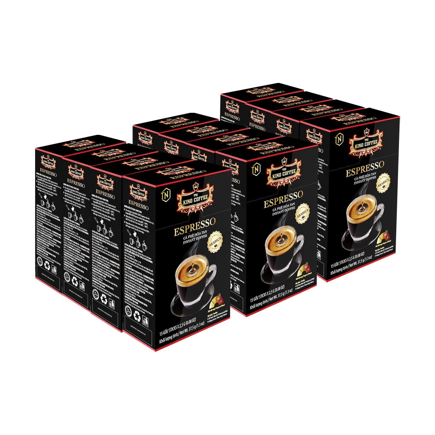 TNI King Coffee Espresso Instant Coffee Vietnamese Coffee Arabica Instant Coffee Mix Medium Roast 15 sticks per box x 2.5g - Pack of 12