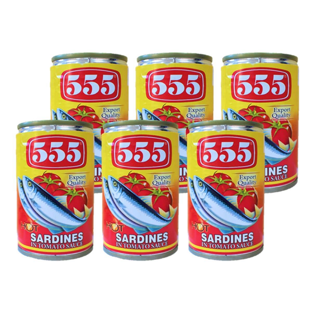 555 Sardines in Tomato Sauce with Chili (Hot) 5.5oz (155g), 6 Pack