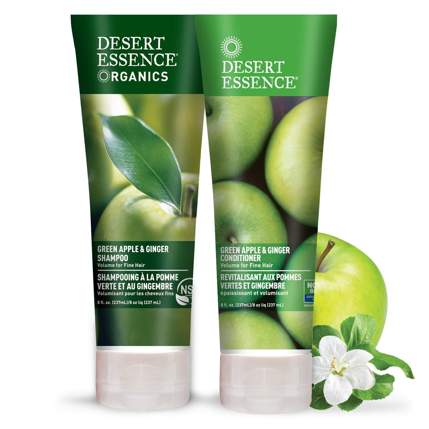 Desert Essence Green Apple & Ginger Shampoo & Conditioner Bundle - 8 Fl Ounce - Volume For Fine Hair - Natural - Deep Moisturizing - Antioxidants - Maca Root - Softer & Shinier - Smooth & Silky