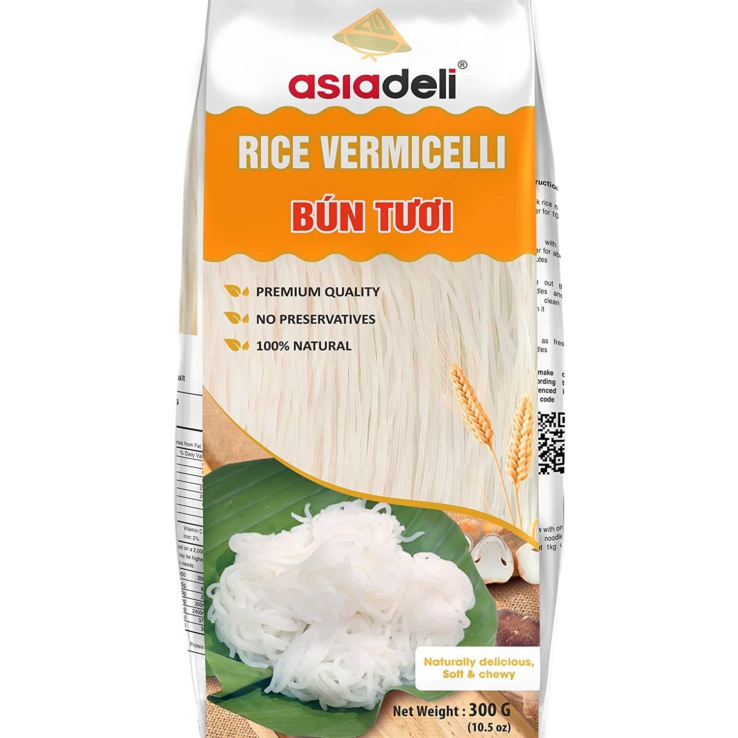 Asiadeli Rice Vermicelli, Premium Rice Noodles, Vietnamese Bun Tuoi for Asian Food - 10.5 oz. (Pack of 6 Bags)