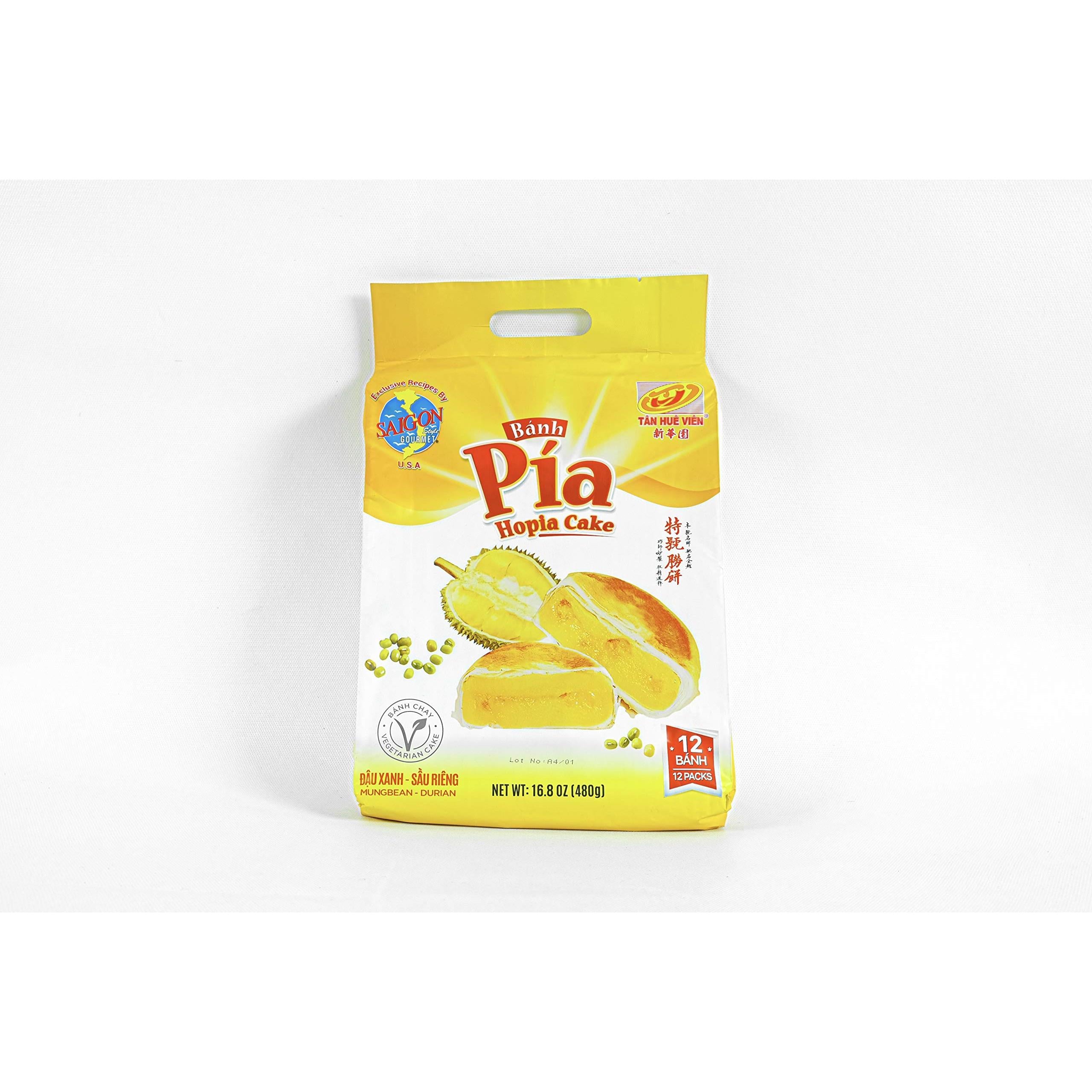 Banh Pia Pia Cake Classic Hopia Cake Tan Hue Vien – Saigon Gourmet, Mungbean and Durian Flavor, 16.8 Oz, [Pack of 1]